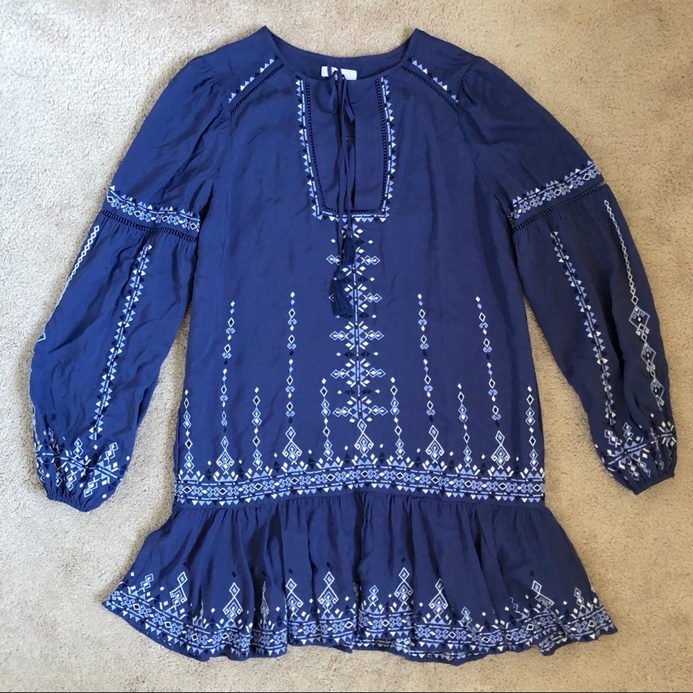 Parker New York Aztec Bohemian Embroidered Dress
